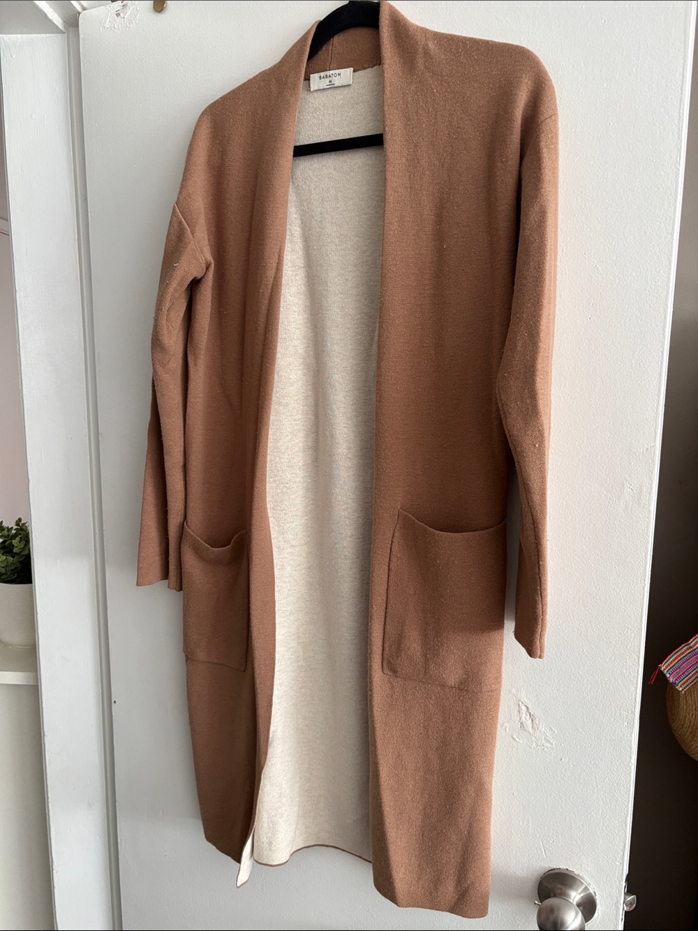 Babaton Open-Front Long Cardigan in Camel Brown